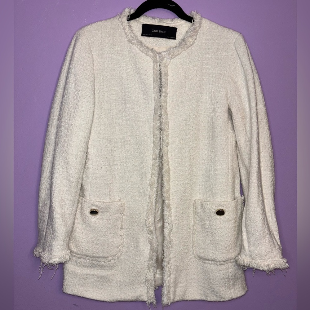 Zara Basic Cream Textured Jacket - image 1